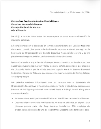 La salida del dirigente marca un punto de inflexión para el partido, en un contexto de tensiones y reacomodos estratégicos que anticipan nuevas batallas políticas y redefinición de liderazgos de cara al futuro. (Facebook-Andrés Manuel López Beltrán)
