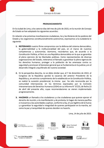 Pronunciamiento del Consejo de Estado frente a la marcha del 19 de julio.