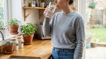 Una persona bebe un vaso
