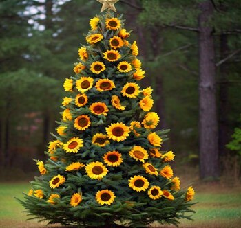 Árbol de Navidad con girasoles