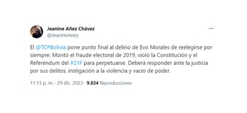 El mensaje de Jeanine Áñez