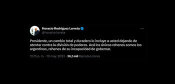 El tuit de Horacio Rodríguez