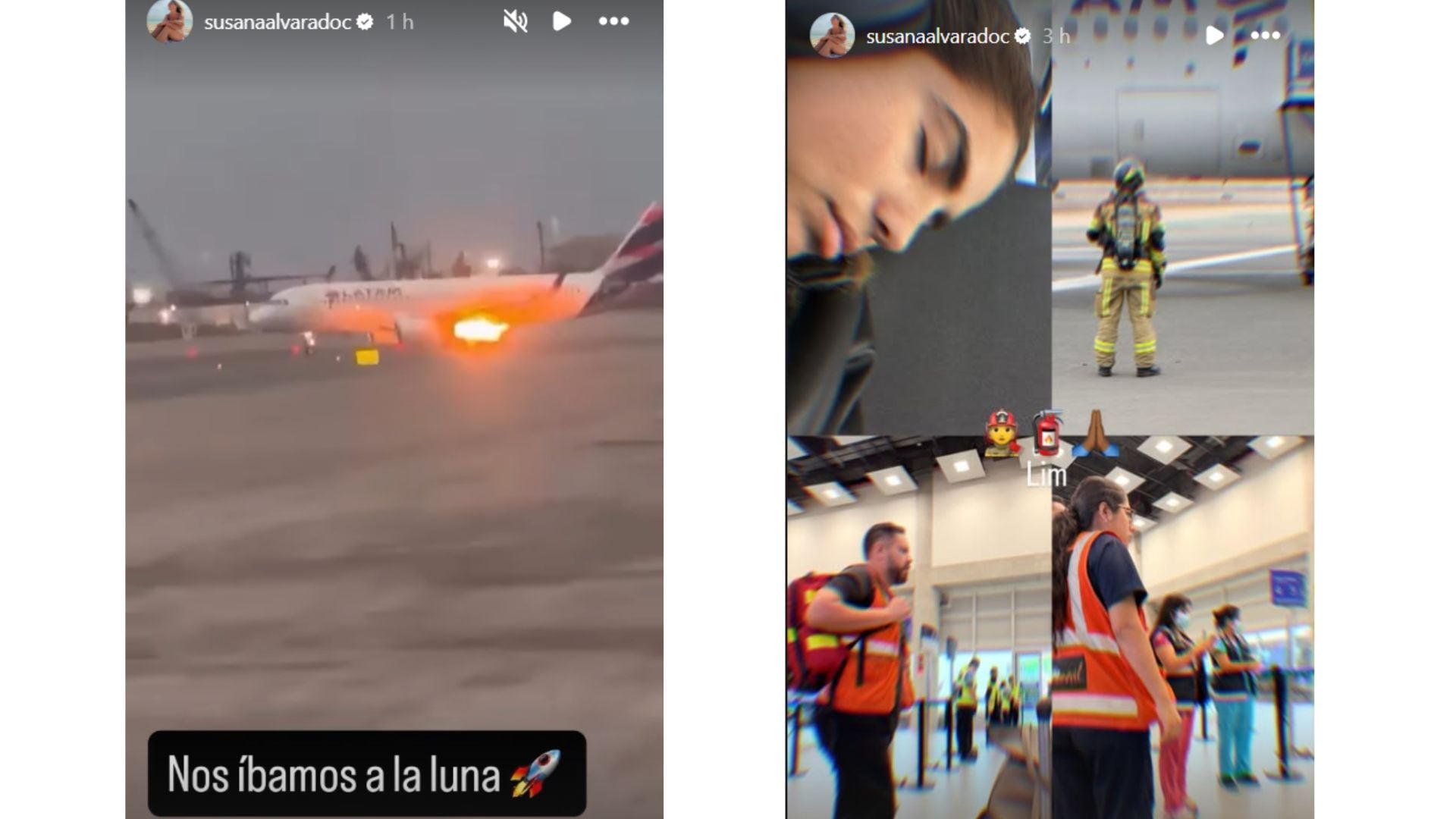 Las capturas de redes sociales de la cantante Susana Alvarado documentan el fuego en el avión de LATAM y la evacuación en el Aeropuerto Internacional Jorge Chávez.