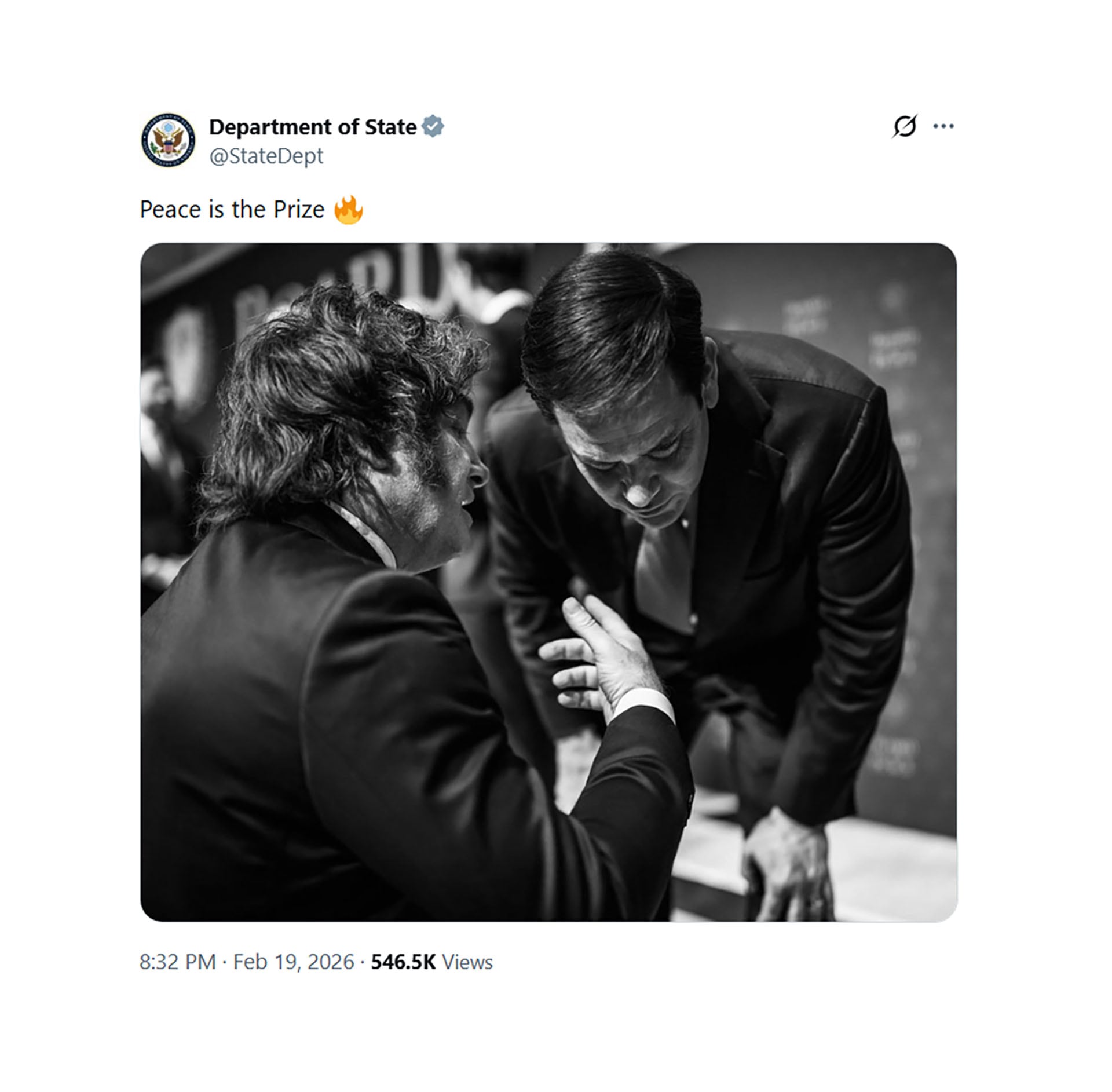 La publicación en X del Departamento de Estado de EEUU (@StateDept)