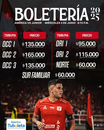 El cuadro Escarlata ya sacó los precios de la boletería para el duelo ante Junior-crédito @AmericadeCali/X