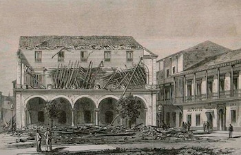 El terremoto de 1882 destruyó buena parte de la infraestructura urbana del Casco Antiguo de la ciudad de Panamá, además se colapsaron edificios como la Catedral Metropolitana y el Cabildo. (Panamá Vieja Escuela)