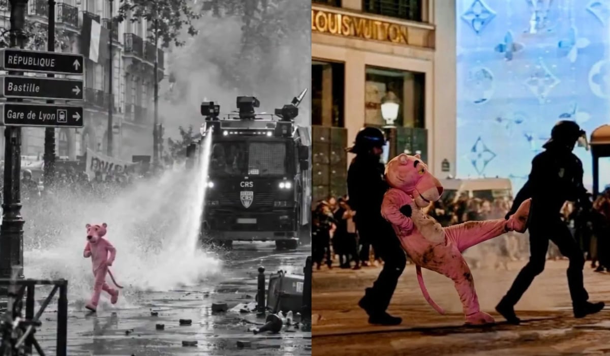 Las imágenes virales de la Pantera Rosa en las protestas de París fueron creadas con herramientas de inteligencia artificial.