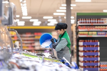 Una empleada de Mercadona repone