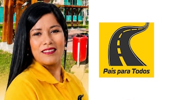Retrato de Celia Laura Jorge vistiendo polo amarillo junto al logotipo del partido País para Todos