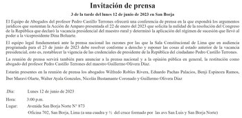 Abogados de Pedro Castillo explicarán