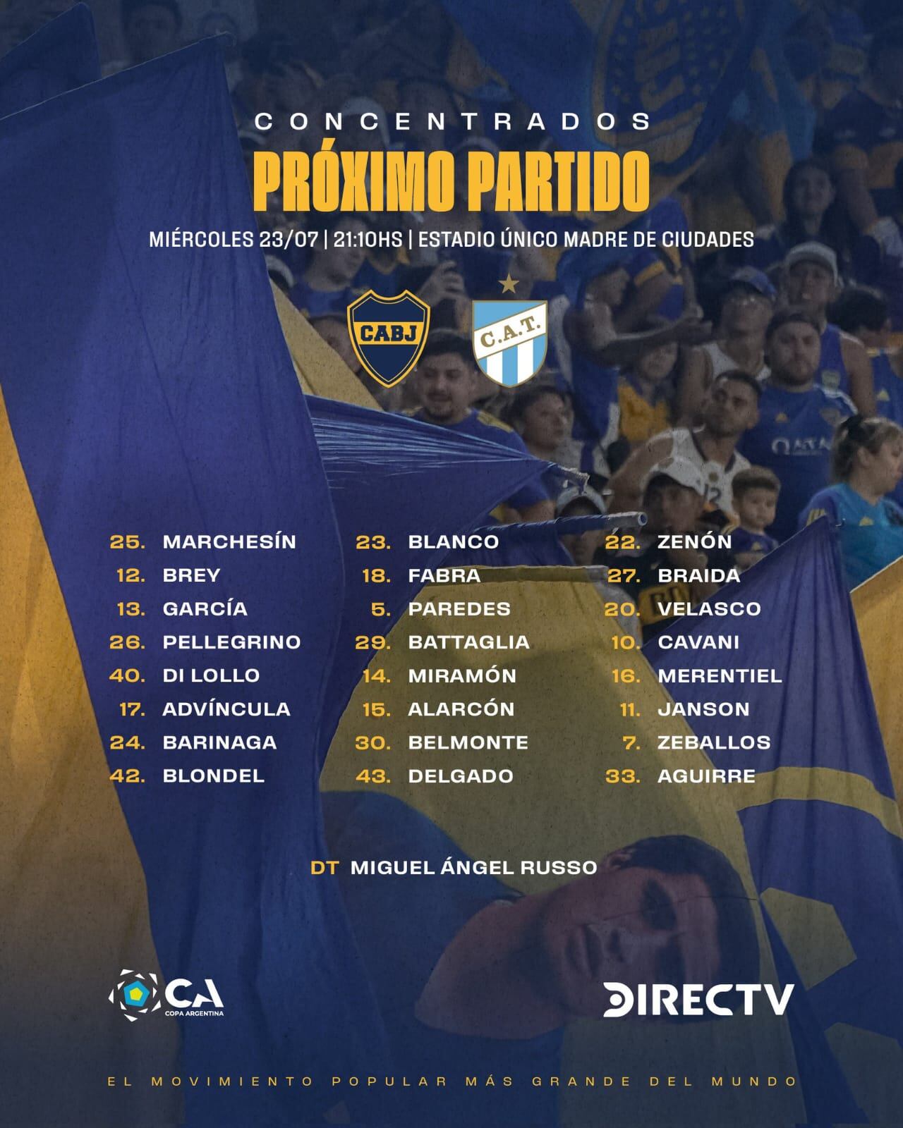 Nómina de Boca para la Copa Argentina