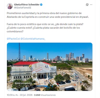 La presidenta de Colombia Humana, Gloria Flórez, pidió explicaciones sobre los recursos destinados a la adecuación de la sede presidencial y cuestionó la promesa de austeridad del nuevo Gobierno - crédito @GloriaFlorezSI/X