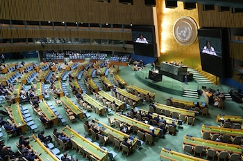La presidenta encargada de Venezuela, Delcy Rodríguez, habla durante la 81ª Asamblea General de Naciones Unidas en Nueva York (Estados Unidos). EFE/ Ángel Colmenares