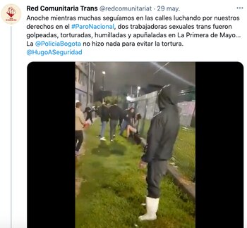 Otra denuncia impuesta por la Red Comunitaria Trans, esta vez, en la ciudad de Bogotá. Pantallazo.