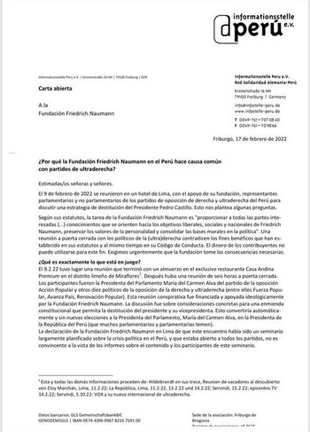 Comunicado de la red de Solidaridad Alemania-Perú