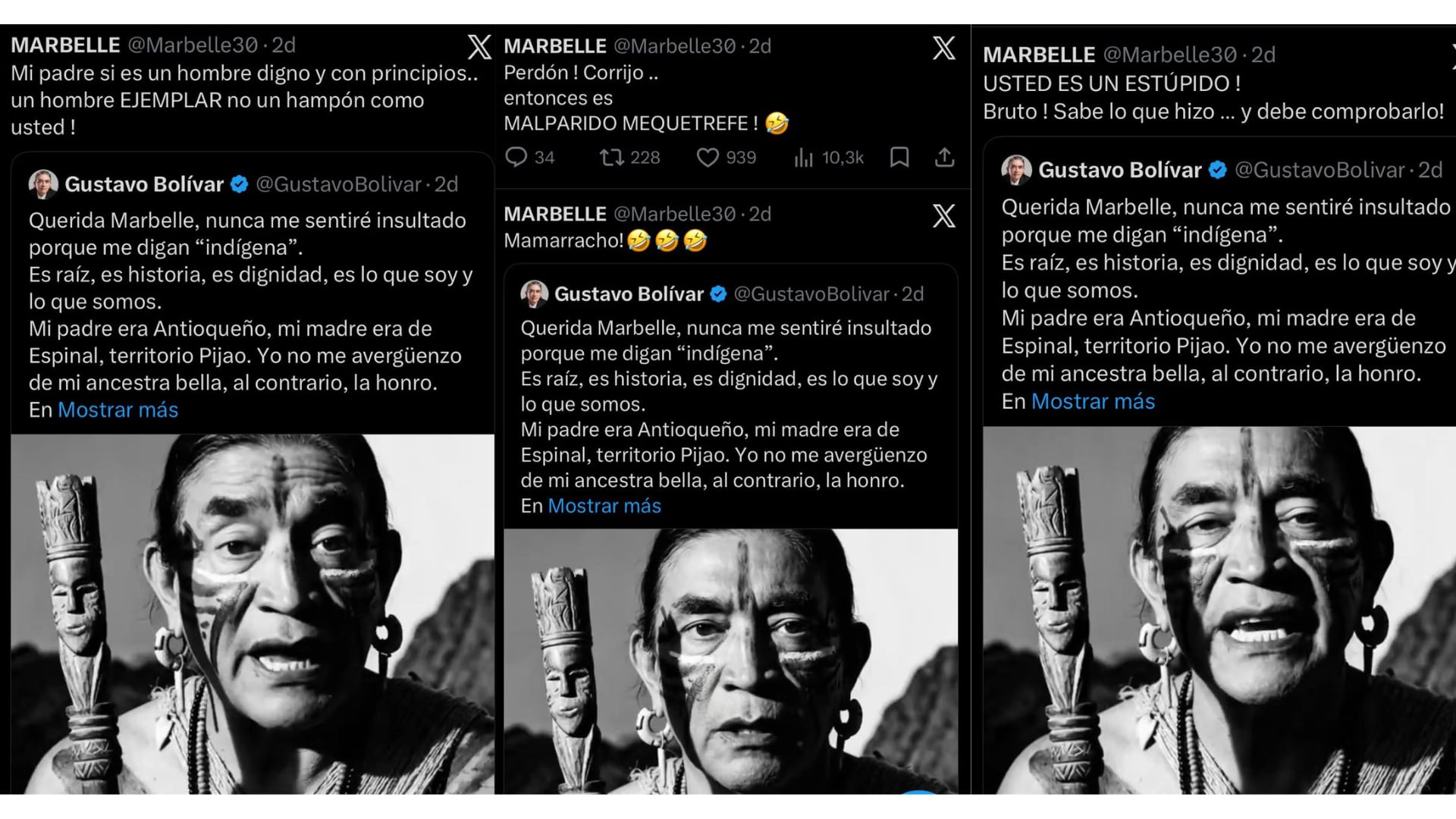 Respuesta de Marbelle a la publicación de Gustavo Bolívar en la que indicó que no le molestaba que lo llamara