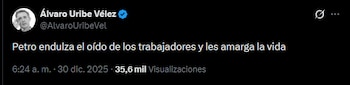 El expresidente Álvaro Uribe criticó