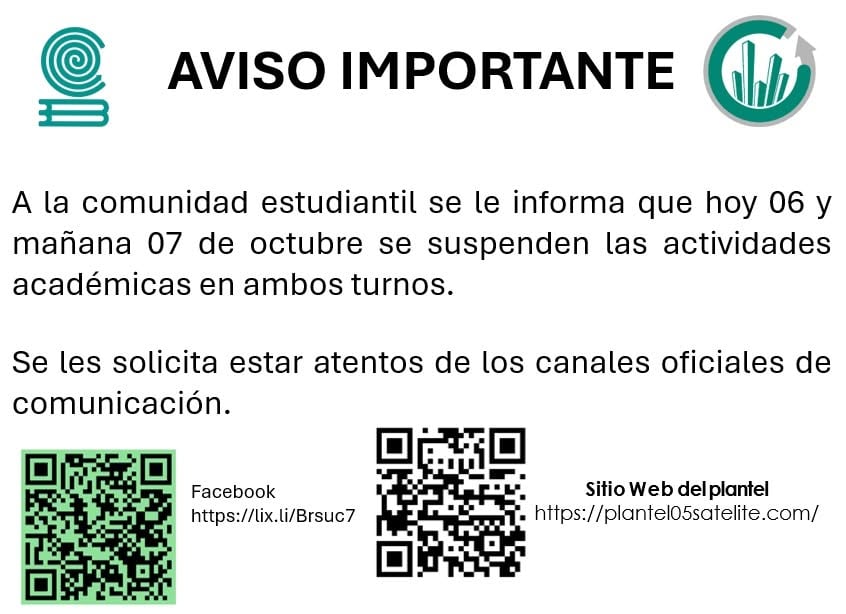 Comunicado del Colegio de Bachilleres Plantel 05 Satélite (redes)