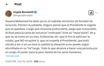 Ángela Benedetti arremetió en contra de la ministra Susana Muhamad - crédito @AngelaBenedet