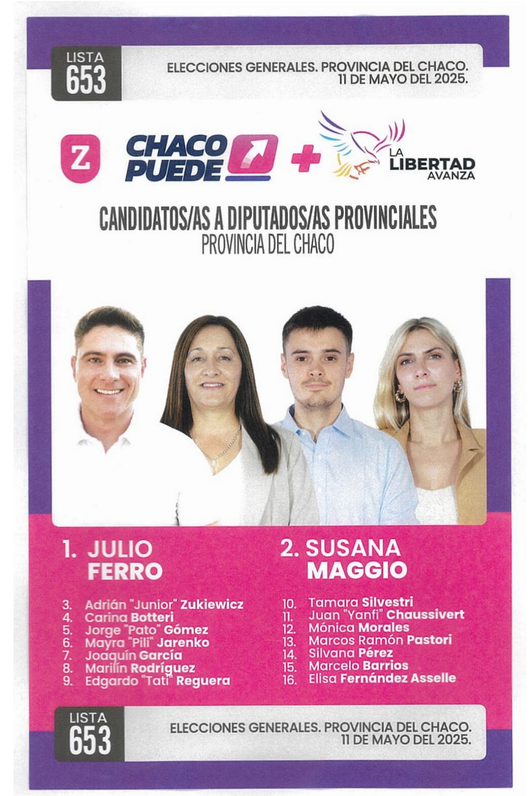 Boleta Chaco Puede Más para estas elecciones en 2025