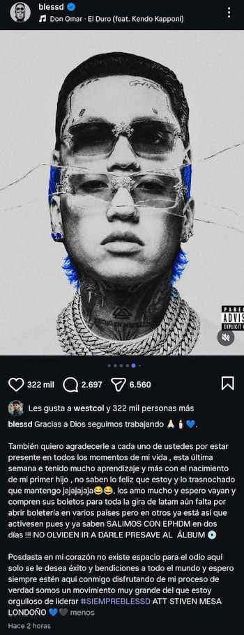 Tras el fallo, Blessd agradeció en Instagram el respaldo de sus seguidores y vinculó este momento con el nacimiento de su hijo Caleb - crédito blessd / Instagram