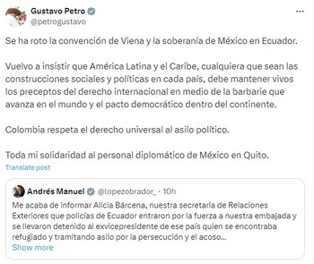 Petro se refirió a conflicto entre Ecuador y México - crédito @petrogustavo