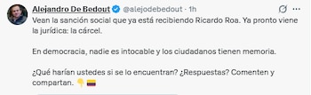 Alejandro De Bedout afirmó que se trató de una "sanción social" - crédito captura de pantalla @alejodebedout/X