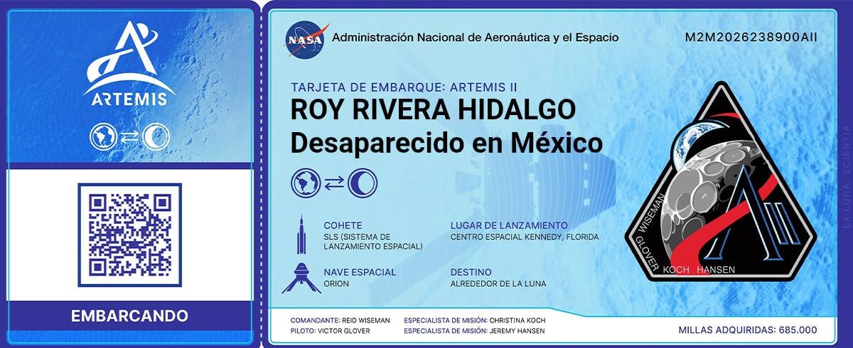 Los nombres de 52 personas desaparecidas en Nuevo León fueron enviados al espacio como parte de la misión Artemis II de la NASA, en una acción simbólica para visibilizar la crisis de desapariciones en México. (Facebook: Fuerzas Unidas por Nuestros Desaparecidos (as) en Nuevo León)