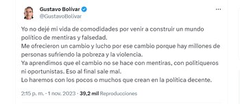 Gustavo Bolívar afirmó que no