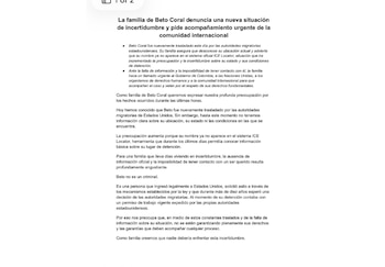 Comunicado familia Beto Coral