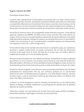Carta de renuncia de Laura