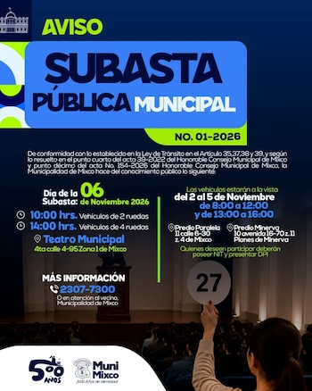 La Municipalidad de Mixco subastará vehículos y motocicletas declarados en abandono que no fueron reclamados en un plazo de seis meses.