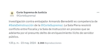 Corte Suprema se pronuncia sobre caso de Armando Benedetti