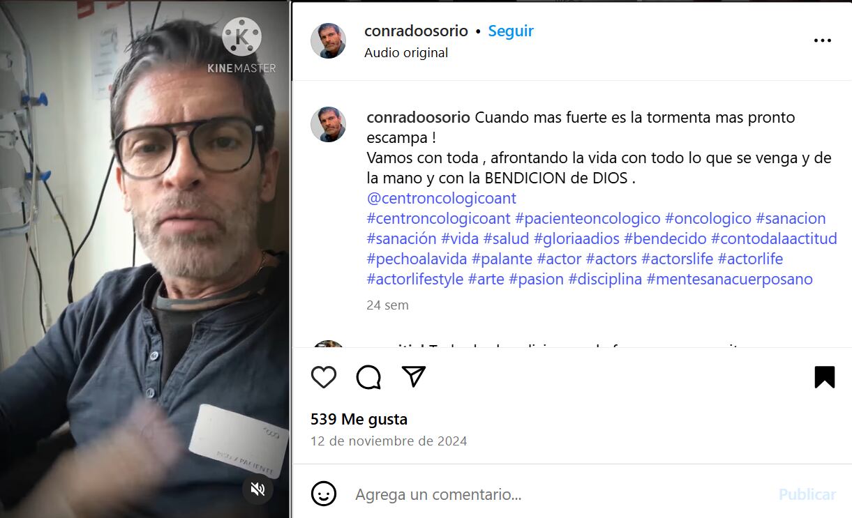 Conrado Osorio ha documentado en redes sociales su tratamiento oncológico. (Foto: @conradoosorio, Instagram)