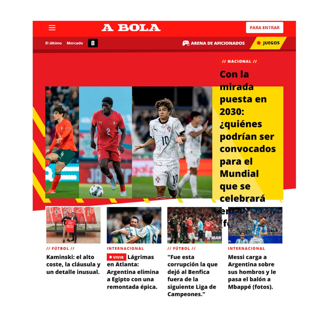La portada del diario A Bola en Portugal