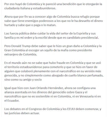 El mandatario saliente señaló nuevamente que hubo fraude en las elecciones presidenciales - crédito @petrogustavo/X