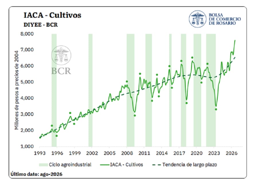 El IACA – Cultivos mostró en agosto un nuevo máximo histórico, tras una campaña 2025/26 récord y buenas perspectivas en la siembra del ciclo 2026/27 (BCR)