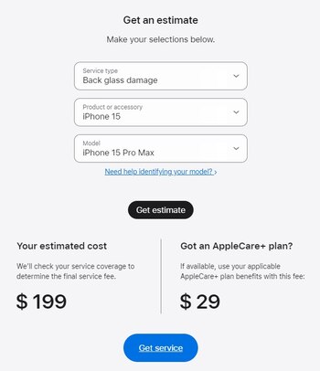 Precio de reparación para el