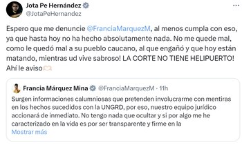 La vicepresidenta Francia Márquez le solicitó a Jota Pe Hernández que se retracte y el congresista le dijo que lo denuncie