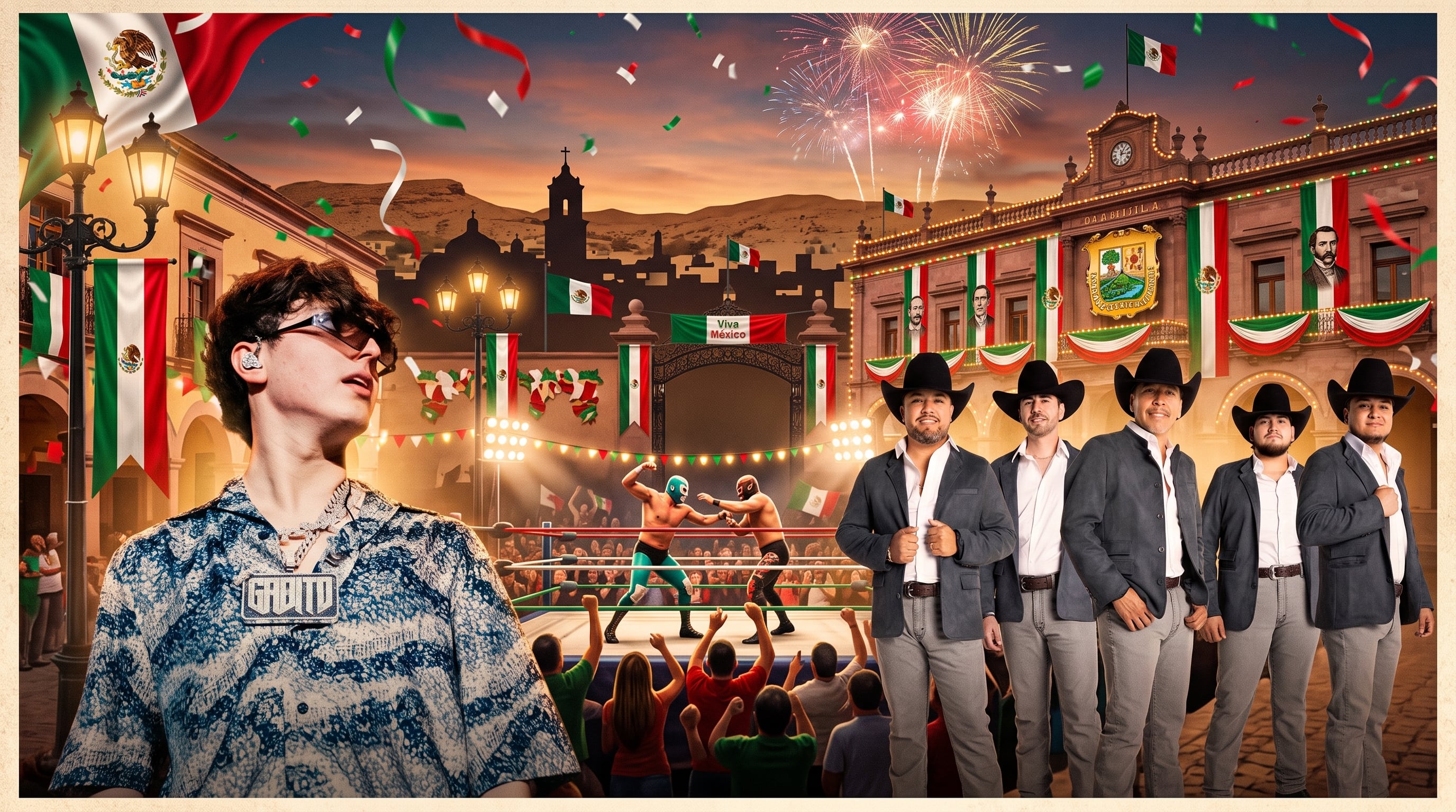 Las actividades incluyen cocinas regionales, lucha libre, juegos mecánicos, una callejoneada con Banda Brava y la ceremonia del Grito de Independencia (Composición fotográfica)