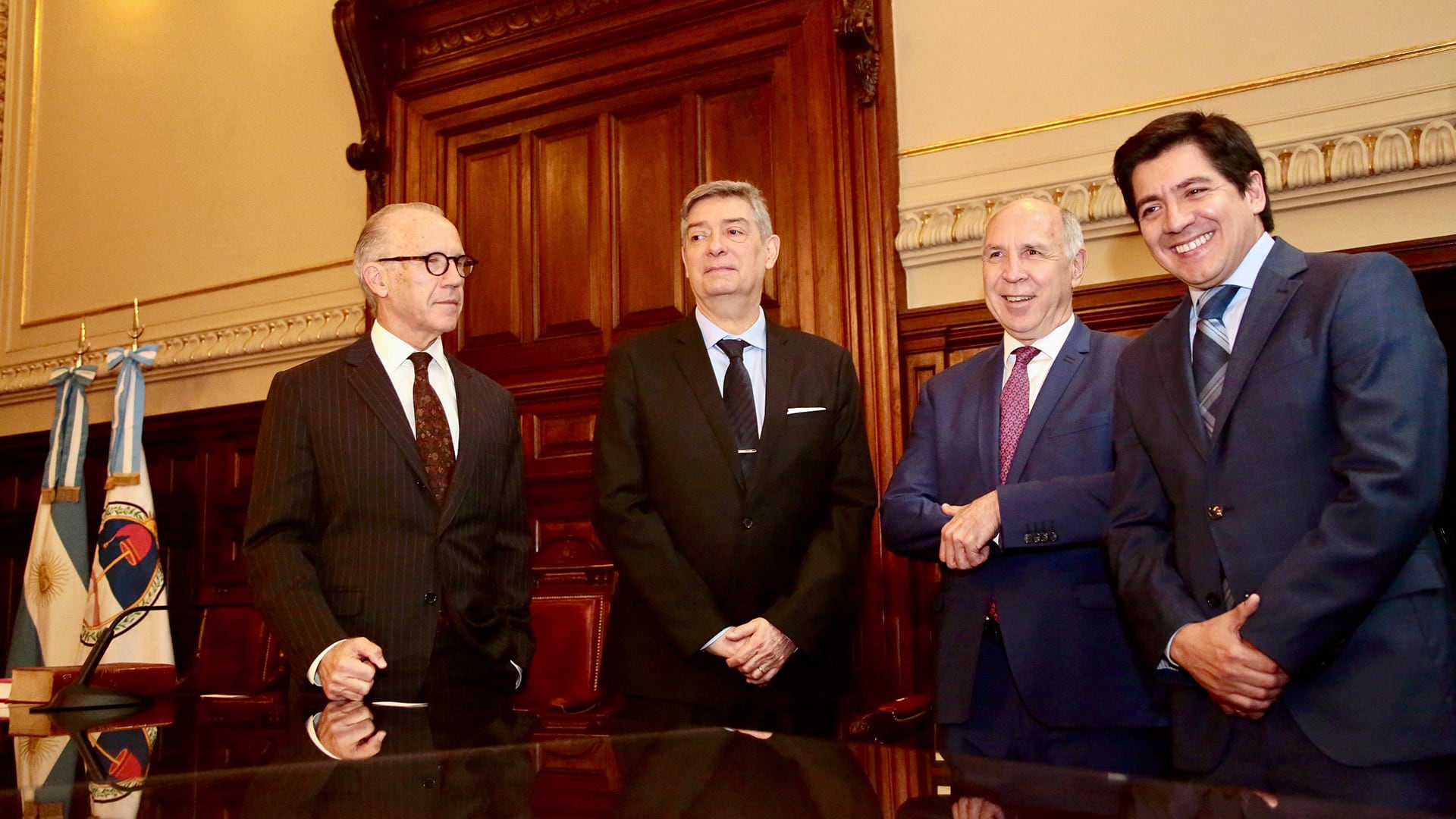 Los ministros de la Corte Carlos Rosenkrantz, Horacio Rosatti y Ricardo Lorenzetti, junto al nuevo miembro del Consejo