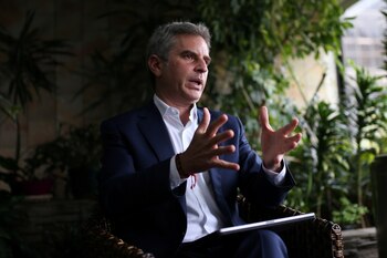 Colombian Minister of the Environment and Sustainable Development Carlos Eduardo Correa speaks during an interview with Reuters in Bogota, Colombia March 8, 2021. REUTERS/Luisa Gonzalez