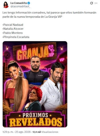 Posibles nuevos granjeros de La Granja VIP 2 (X/@lacomadritaof_)
