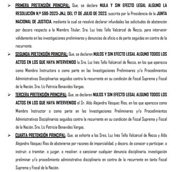 Pedido de la fiscal de la Nación, Patricia Benavides, en su demanda de amparo.