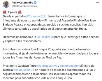 El senador Pablo Catatumbo, firmante