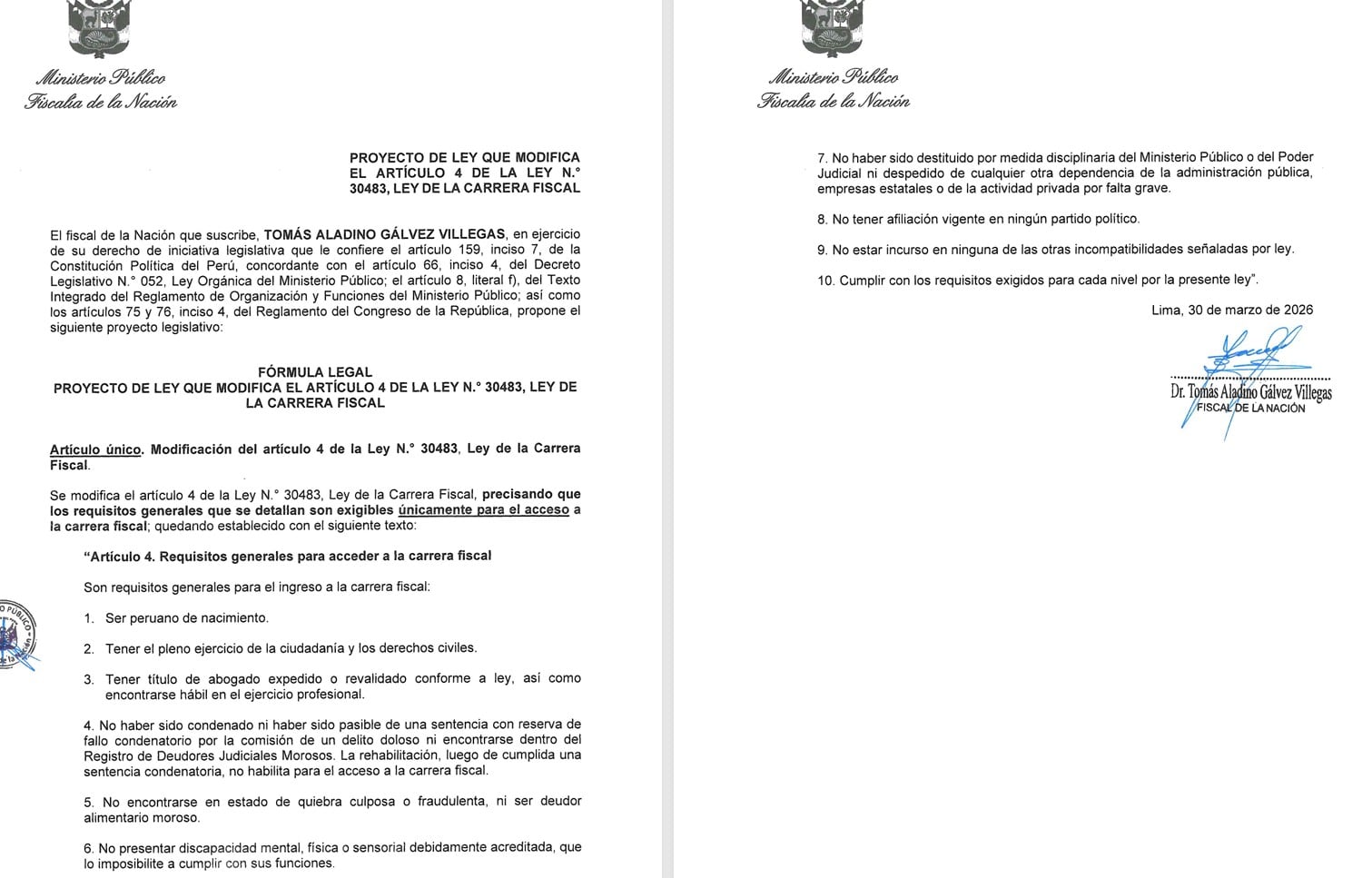 Proyecto de ley de Tomás Gálvez.