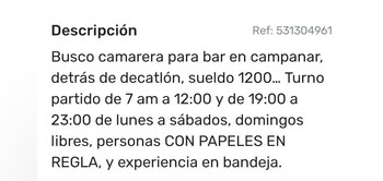 Oferta de empleo para camareras