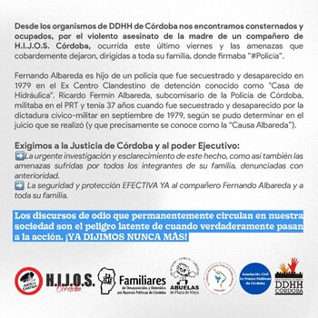 Comunicado H.I.J.O.S sobre el crimen
