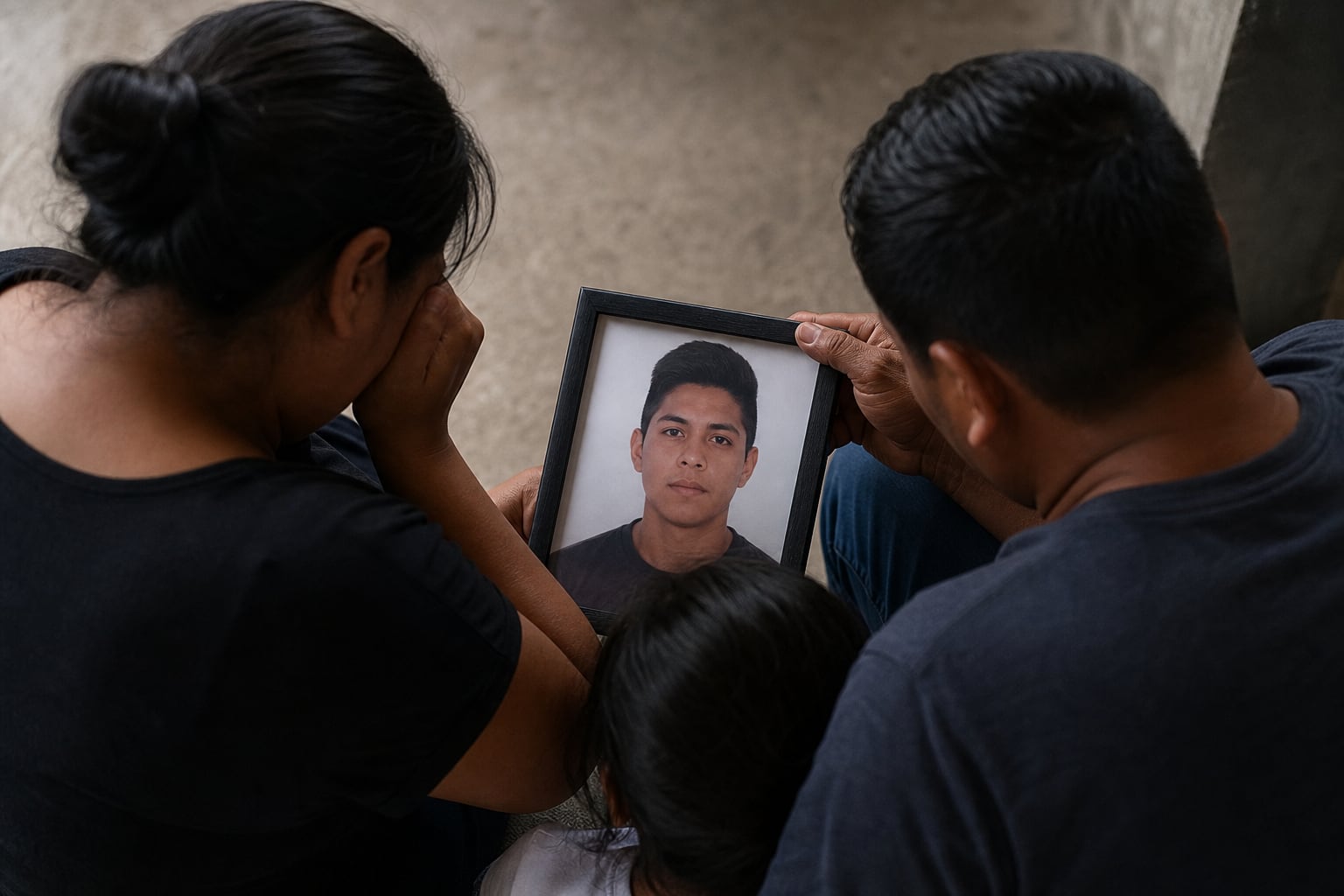 Una familia salvadoreña sostiene la fotografía enmarcada de su pariente desaparecido. (Imagen Ilustrativa Infobae)