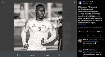 Condolencias para Andrés Balanta tras